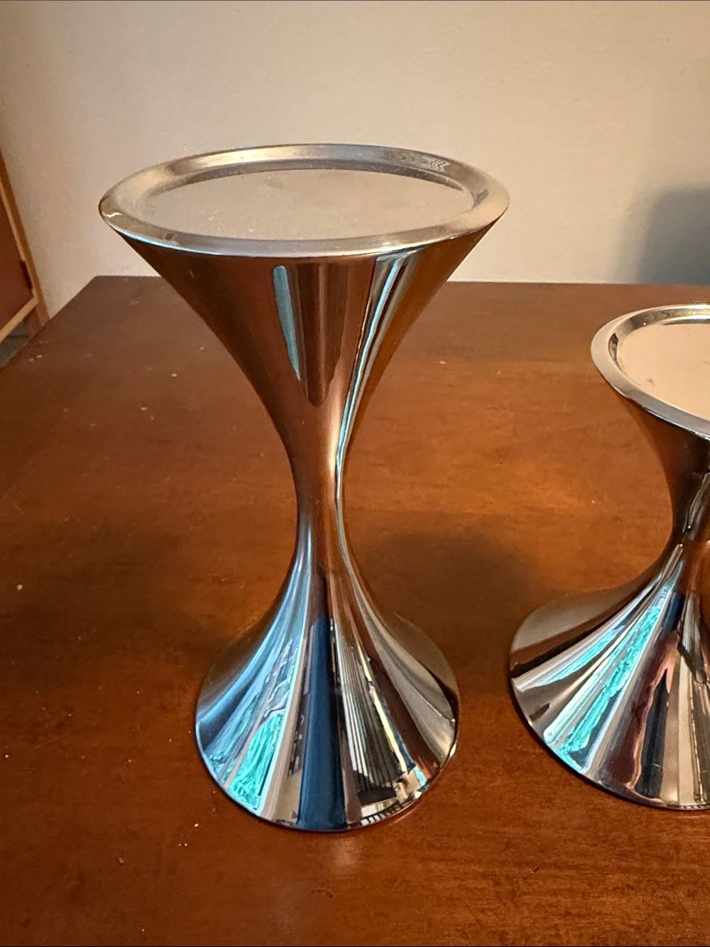 Robert Welch Arden Modern Stainless Hourglass Candle Holders - Set of 2